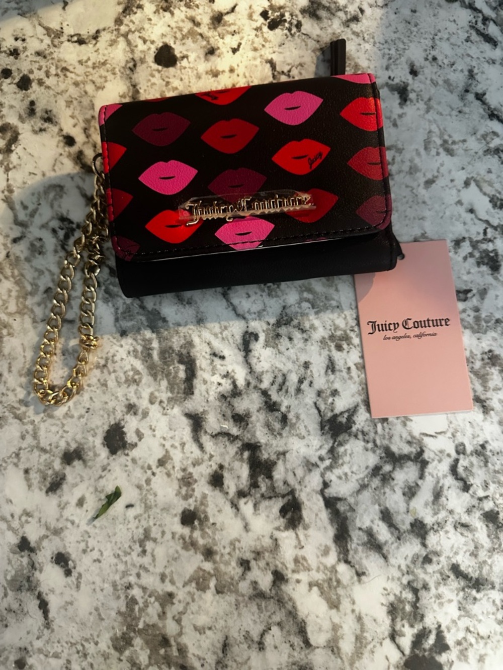 Juicy Couture Black Lip-Print Chain Wallet NWT